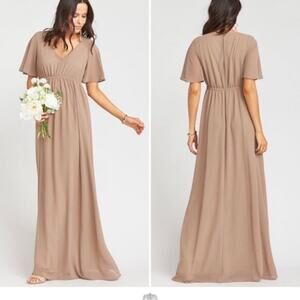 show me your mumu women emily empire maxi dress brown dune chiffon medium